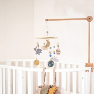 Wooden Crib Mobile Arm | Baby Crib Mobile Arm Wooden Holder | Rotatable Adjustable Anti Slip Attachment Clamp for Sturdy Mobile Hanger (Only Arm)