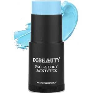 ccbeauty light blue face body paint stick, blue eye black sticks for sports, grease facepaint makeup, hypoallergenic foundation avatar sally corpse bride halloween cosplay costume makeup parties