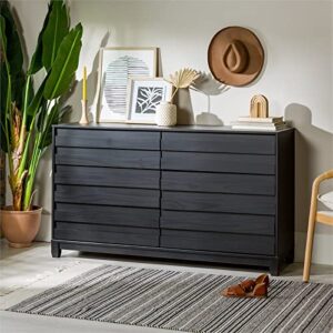 Pemberly Row Modern Grooved Panel 6-Drawer Wood Bedroom Dresser in Black