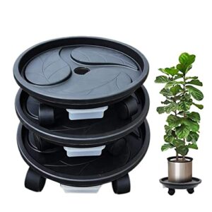 love's fengfang,3pcs 13inch plant caddy with water container and 4 wheels garden rolling planter trolley with wheels, plant stand with wheels, tray for heavy planters, load capacity 130 lbs,black