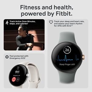 Google Pixel Watch - Android Smartwatch with Fitbit Activity Tracking - Heart Rate Tracking Watch Polished Silver Stainless Steel case with Charcoal Active band - WiFi