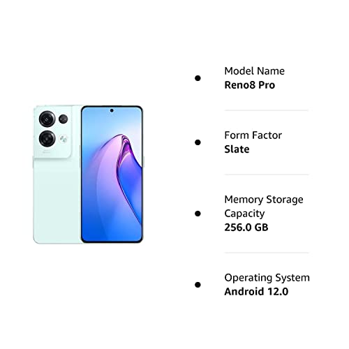 OPPO Reno 8 Pro 5G Dual 256GB 12GB RAM Factory Unlocked (GSM Only | No CDMA - not Compatible with Verizon/Sprint) - Green