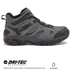 HI-TEC Ravus WP Mid Waterproof Hiking Boots for Men, Lightweight Breathable Outdoor Trekking Shoes - Dark Grey, 11.5 Extra Wide