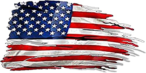 Shop Shop Tattered American Flag Pack of 2 Vinyl Sticker US Flag Bumper Stickers for Cars Trucks Laptops Water Bottles Windows | Red & Blue | 6.5 x 3.8 Inch