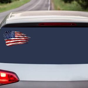 Shop Shop Tattered American Flag Pack of 2 Vinyl Sticker US Flag Bumper Stickers for Cars Trucks Laptops Water Bottles Windows | Red & Blue | 6.5 x 3.8 Inch