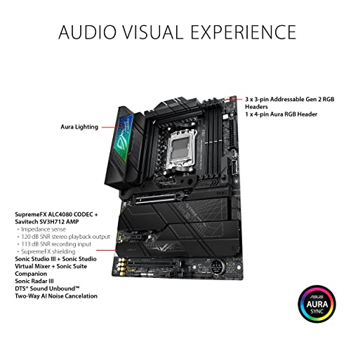 ASUS ROG Strix X670E-F Gaming WIFI6E Socket AM5 (LGA 1718) Ryzen 7000 Gaming Motherboard(PCIe 5.0, DDR5,16 + 2 Power Stages,Four M.2 Slots with heatsinks,USB 3.2 Gen 2x2,AI Cooling II, and Aura Sync)