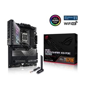 ASUS ROG Crosshair X670E Hero (WiFi 6E) Socket AM5 (LGA 1718) Ryzen 7000 Gaming Motherboard(18+2 Power Stages, PCIe® 5.0, DDR5,5xM.2 Slots,Front-Panel USB 3.2 Gen 2x2, USB4®, Wi-Fi 6E)