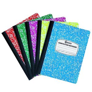 rosmonde wide ruled composition notebooks, 5 pack, 200 pages (100 sheets), 9-3/4 x 7-1/2", assorted colors composition notebook, sewn binding, hard cover books, school supplies, colors may repeat