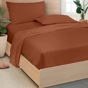 ROYALE LINENS 400 Thread Count 100% Egyptian Long Staple Cotton 4 Piece Sateen Sheet Set - 1 Fitted Sheet, 1 Flat Sheet, 2 Pillowcase - Bed Sheet Set, Wrinkle & Fade Resistant Sheet Set (Rust, Queen)