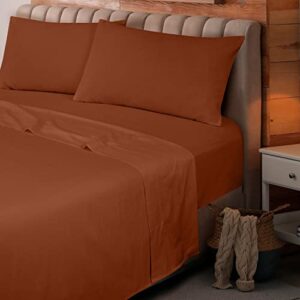 ROYALE LINENS 400 Thread Count 100% Egyptian Long Staple Cotton 4 Piece Sateen Sheet Set - 1 Fitted Sheet, 1 Flat Sheet, 2 Pillowcase - Bed Sheet Set, Wrinkle & Fade Resistant Sheet Set (Rust, Queen)