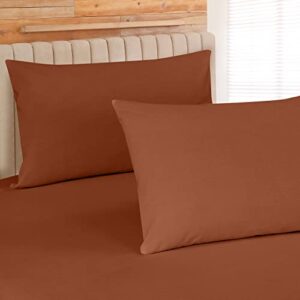 ROYALE LINENS 400 Thread Count 100% Egyptian Long Staple Cotton 4 Piece Sateen Sheet Set - 1 Fitted Sheet, 1 Flat Sheet, 2 Pillowcase - Bed Sheet Set, Wrinkle & Fade Resistant Sheet Set (Rust, Queen)