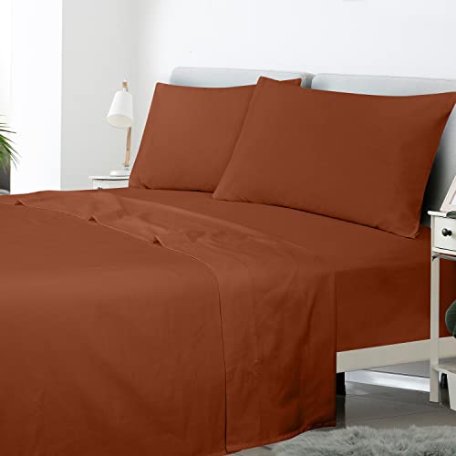 ROYALE LINENS 400 Thread Count 100% Egyptian Long Staple Cotton 4 Piece Sateen Sheet Set - 1 Fitted Sheet, 1 Flat Sheet, 2 Pillowcase - Bed Sheet Set, Wrinkle & Fade Resistant Sheet Set (Rust, Queen)