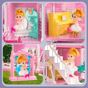 TEMI Dream Doll House for 3 4 5 6 7 8 Year Old Girls Toy - 4-Story 10 Rooms Dollhouse 7-8 with 2 Toy Figures, Furniture and Accessories, Pretend Play House for Kid Ages 3+