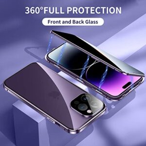 Jonwelsy Anti Peeping Case for iPhone 14 Pro Max, 360 Degree Front and Back Privacy Tempered Glass Cover, Anti SPY Screen, Anti Peep Magnetic Adsorption Metal Bumper for iPhone 14 Pro Max (Black)