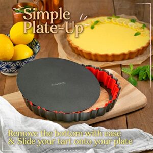 Patz&Patz Fluted Tart Pan with Removable Bottom – 9 In. Nonstick Pie Pan with Crust-Shaper Ring – Carbon Steel Pan for Pies, Tarts, and Quiche Baking Dish – 9 Inch Tart Pans for Baking