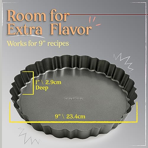 Patz&Patz Fluted Tart Pan with Removable Bottom – 9 In. Nonstick Pie Pan with Crust-Shaper Ring – Carbon Steel Pan for Pies, Tarts, and Quiche Baking Dish – 9 Inch Tart Pans for Baking