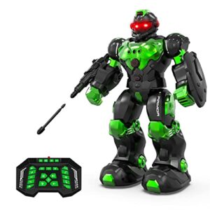 stemtron robot toys for kids, programmable remote control robot with intelligent gesture sensing, recharge, singing & dancing mode, launcher