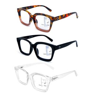 HIYANJN 3 Pack Progressive Multifocal Reading Glasses for Women Men Oprah style Blue Light Blocking Spring Hinger Readers 1.75