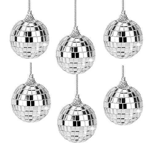 Mirror Disco Balls Set - Mini Disco Party Decoration Hanging Mirror Ball Silver Disco Balls Ornaments Reflective Design Suitable for Christmas Tree,Party,Wedding Decoration (6PCS)