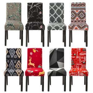 Geometry Dining Chair Cover Christmas Pattern Stretch Removable Elastic Seat Cover Used for Wedding Party Kitchen Office LQ24 2PCS