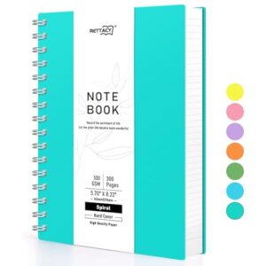 RETTACY Spiral Notebook 300 Pages - A5 Small Spiral Notebook with 5.7" × 8.22", 100 GSM College Ruled Paper, Twin-Wire Binding, Hardcover, School Supplies Spiral Journal Notebook for Women Men