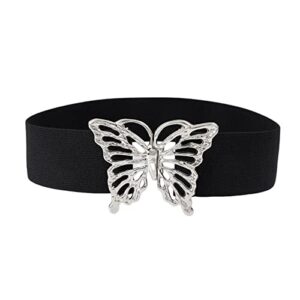 hussatop women’s elastic waist belts vintage metal butterfly retro clasp cinch buckle dress belt stretch waistband