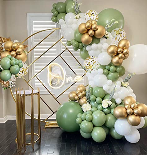 Sage Green Balloon Garland Kit,138pcs Sage Green Balloons with White Metallic Gold Confetti Balloons for Wedding Birthday Party Baby Shower Party Background Decoration