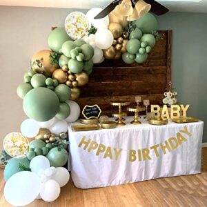 Sage Green Balloon Garland Kit,138pcs Sage Green Balloons with White Metallic Gold Confetti Balloons for Wedding Birthday Party Baby Shower Party Background Decoration