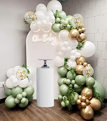 Sage Green Balloon Garland Kit,138pcs Sage Green Balloons with White Metallic Gold Confetti Balloons for Wedding Birthday Party Baby Shower Party Background Decoration