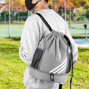 neyrat Water Resistant Drawstring Backpack Swim Gym Sport Draw String Back Bag with Shoes Compartment for Men Women Children (Grey)