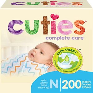 cuties | skin smart, absorbent & hypoallergenic diapers with flexible & secure tabs | bulk case | size newborn | 200 count