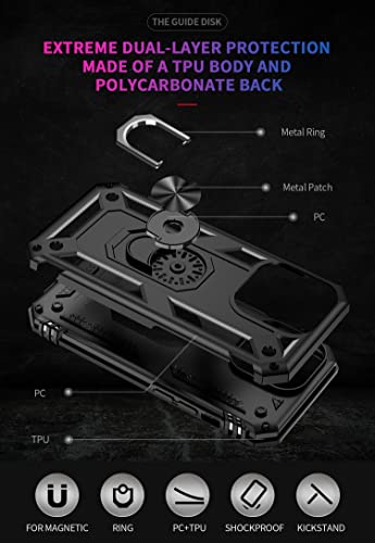 Phone Cases Designed for iPhone 14 Pro Case with Screen Protector Ring Stand Magnetic Kickstand ip14 i14 i x14 Fourteen 14S Pro 14Pro Pro14 Phone Case Cover Black