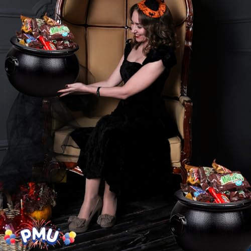 PMU Halloween 18 Inch Cauldron Plastic Bucket- Halloween Party Favors - Candy Holder for Kids - Perfect Kitchen & Home Decor, Black Pkg/1