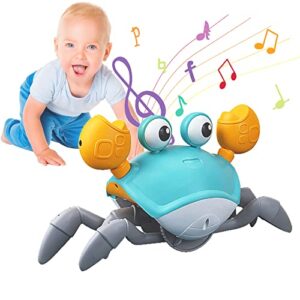 crawling crab months old baby toys,usb charging walking dancing crab toy for kid,auto avoid toddler electronic moving interactive tummy time crawling toy with music & light gift for boy girl (green)