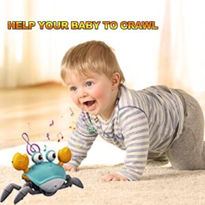 Crawling Crab Months Old Baby Toys,USB Charging Walking Dancing Crab Toy for Kid,Auto Avoid Toddler Electronic Moving Interactive Tummy Time Crawling Toy with Music & Light Gift for Boy Girl (Green)