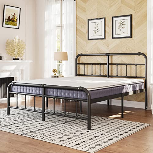 Artimorany Queen Size Bed Frame with Headboard and Footboard,14 Inch High, 3500 Pounds Support for Mattress, No Box Spring Needed, Vintage Style Noise Free, Easy Assembly(Black)