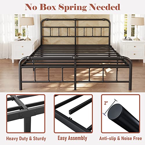 Artimorany Queen Size Bed Frame with Headboard and Footboard,14 Inch High, 3500 Pounds Support for Mattress, No Box Spring Needed, Vintage Style Noise Free, Easy Assembly(Black)