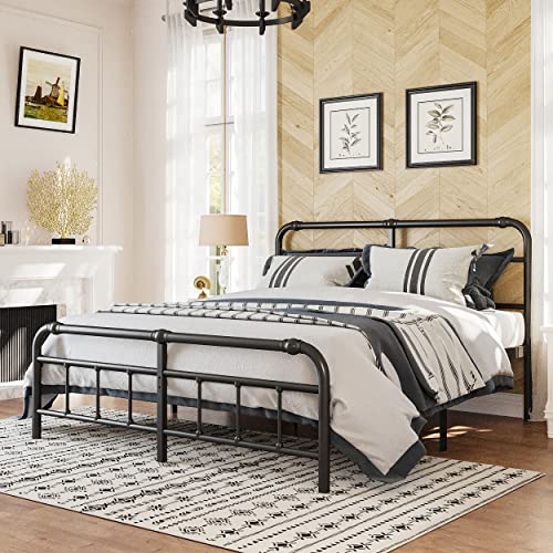 Artimorany Queen Size Bed Frame with Headboard and Footboard,14 Inch High, 3500 Pounds Support for Mattress, No Box Spring Needed, Vintage Style Noise Free, Easy Assembly(Black)