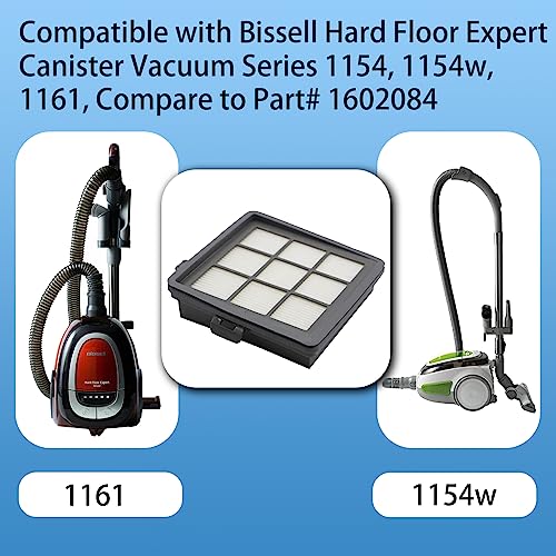 2 Pack 1602084 Filter Compatible with Bissell Hard Floor Expert Canister Vacuum Series 1154, 1154w, 1161, Compare to Part# 1602084