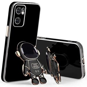 jancyu for oppo find x5 lite case silicone with astronaut kickstand, shockproof phone case for oppo reno 7 5g with cute loopy cover for women with design (black)