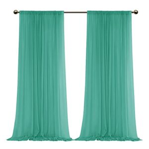 jevix 2pcs 5x10feet chiffon photography backdrop drapes sheer curtains panels with rod pockets for wedding baby shower birthday party festival window decoration draperies(mint)