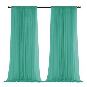 JEVIX 2pcs 5x10feet Chiffon Photography Backdrop Drapes Sheer Curtains Panels with Rod Pockets for Wedding Baby Shower Birthday Party Festival Window Decoration Draperies(Mint)