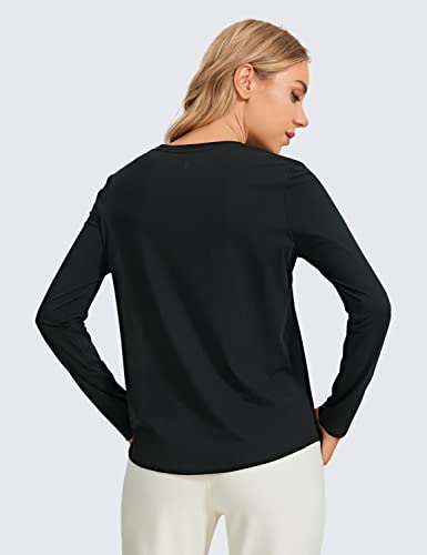 CRZ YOGA Pima Cotton Workout Long Sleeve Shirts for Women Athletic Crewneck Yoga Casual Tops Plain T-Shirt Black Medium