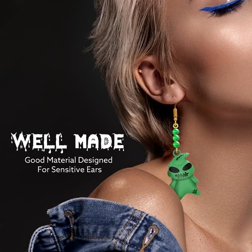 RUIYUE Funny Earrings Halloween Earrings,Christmas Nightmare,Ladies and Girls Earrings Green Jewelry Stud Earrings Green Ghost Earrings