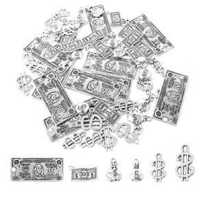 honbay 60pcs alloy dollar sign charms pendant money bag 100 dollars bill pendants for earrings bracelet necklace jewelry making (6 style)