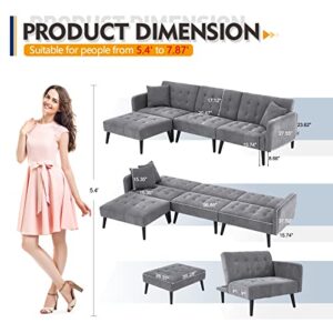 GYUTEI 100" Convertible Sectional Sofa Bed, Modern Linen 3-seat L-Shaped Couch with 3 Angle Adjustable Backrest, Upgrade Soft Cushion & Sturdy Construction for Living Room and Apartment (Dark Gray)