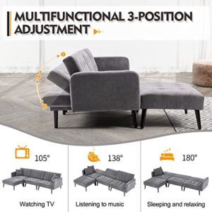 GYUTEI 100" Convertible Sectional Sofa Bed, Modern Linen 3-seat L-Shaped Couch with 3 Angle Adjustable Backrest, Upgrade Soft Cushion & Sturdy Construction for Living Room and Apartment (Dark Gray)