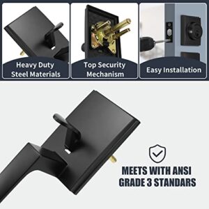 Gaurqiah Front Door Handle Set with Single Cylinder Deadbolt and Door Lever Handle, Zinc Alloy Entrance Handle Set with Lock, Reversible for Right & Left Handed Door, Matte Black,1 Pack