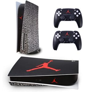 ps5 skin disk edition console and controller, ps5 stickers vinyl decals for playstation 5 console and controllers, disk edition - black cement