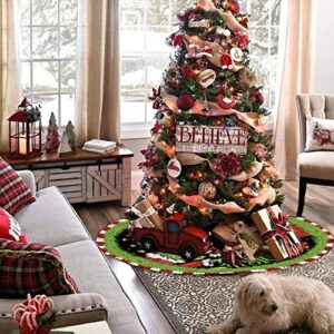 CROWNED BEAUTY Merry Christmas Tree Skirt Collar 48 Inch Green Soft Farmhouse Xmas Holiday Decoration TS03